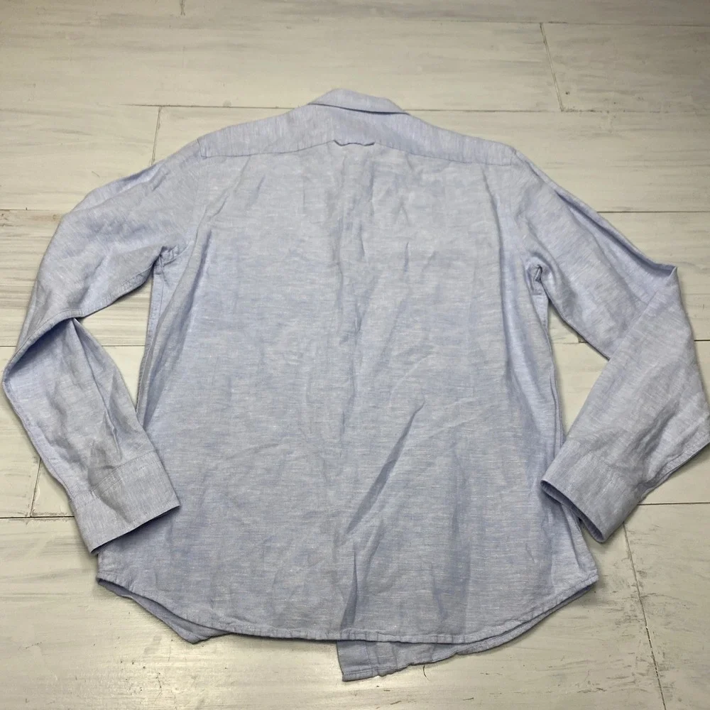 Banana Republic Shirt Mens M Blue Linen Cotton Slim Fit Long Sleeve Casual Work